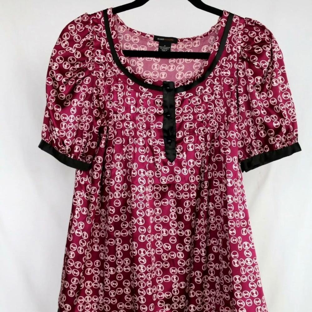 BCBG MAXAZRIA S‎ Burgundy Print Trapeze Style Blouse